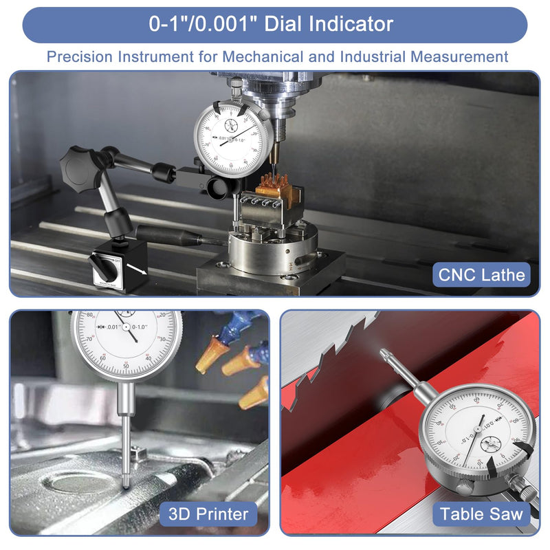 HDLNKAK 2 Pack Dial Indicator 0-1"/0.001" Dial Indicator, Measuring Tool for Lathe, 3D Printing, Workshop, CNC Machine Tool, Table Saw. 2 Pcs Dial Indicator 0-1"/0.001"