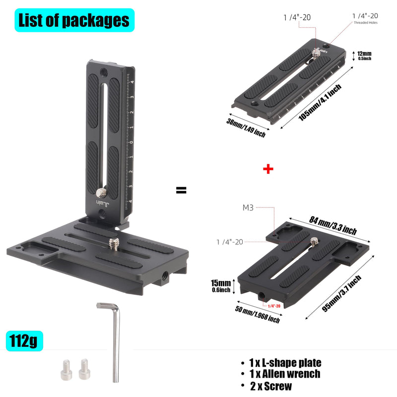 Fotga L-Shape Bracket Vertical Camera Quick Release Mount Plate for Zhiyun Crane 2 3 LAB Weebill 2 3 Weebill-S for DJI Ronin SC2 RS2 Gimbal Stabilizer Compatible with Manfrotto Tripod Ball Head