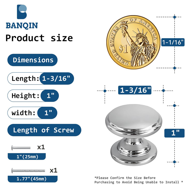 10 Pack Cabinet Knobs 1-3/16 Inch Round Polished Chrome Dresser Drawer Knobs Zinc Alloy Hardware with Wide Base for Kitchen Bedroom Bathroom 10 Pack