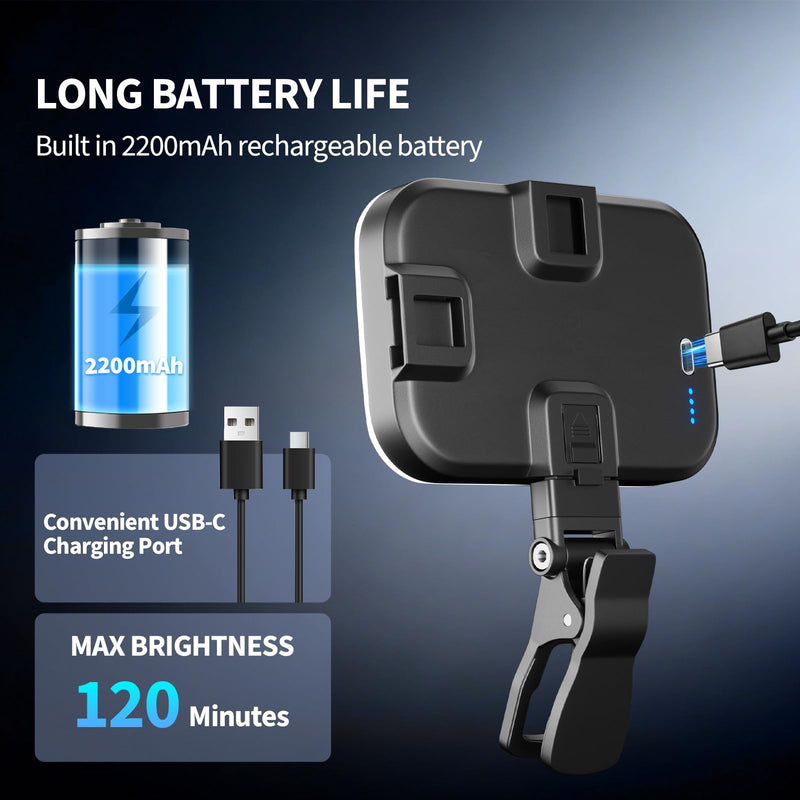 EMART 60 LED Selfie Light for iPhone Protable Clip Light for Phone Camera | 360° & 160° Rotatable Adapter Attachment, CRI 97+ 2200mAh Rechargeable, Ideal for Influencer Video Recording Makeup
