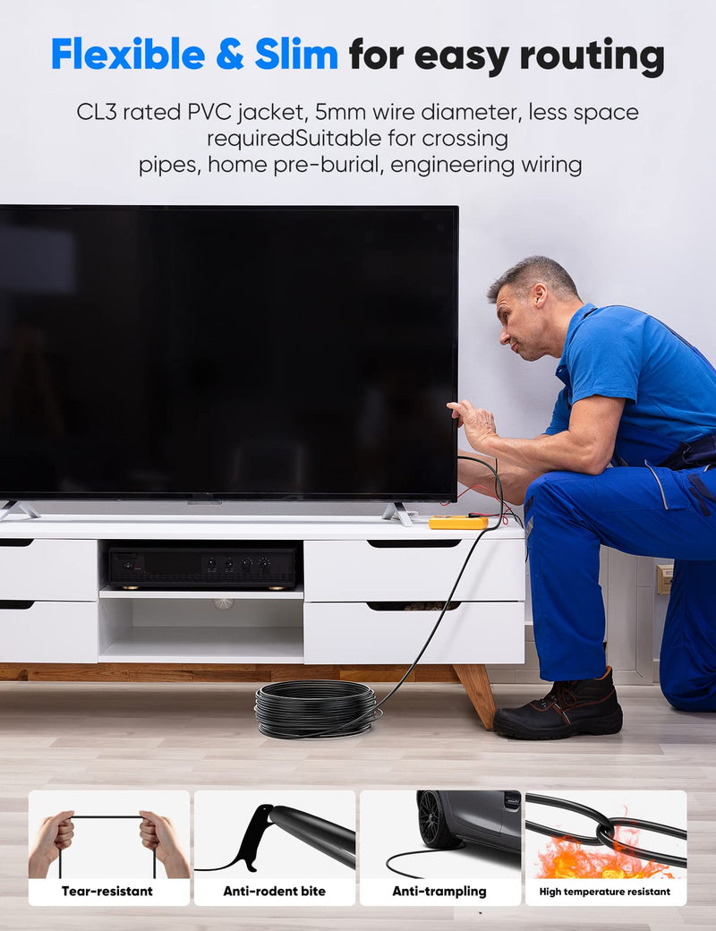 Highwings 50 ft/15.24M HDMI Cable Fiber Optic 8K & 4K, in-Wall CL3 Rated Long HDMI 48Gbps High Speed [8K@60Hz] Dynamic HDR/eARC/HDCP 2.2&2.3/ 3D, from Source to Display Compatible for Desktop GPU 50 feet 8K@60Hz-1 Pack Black