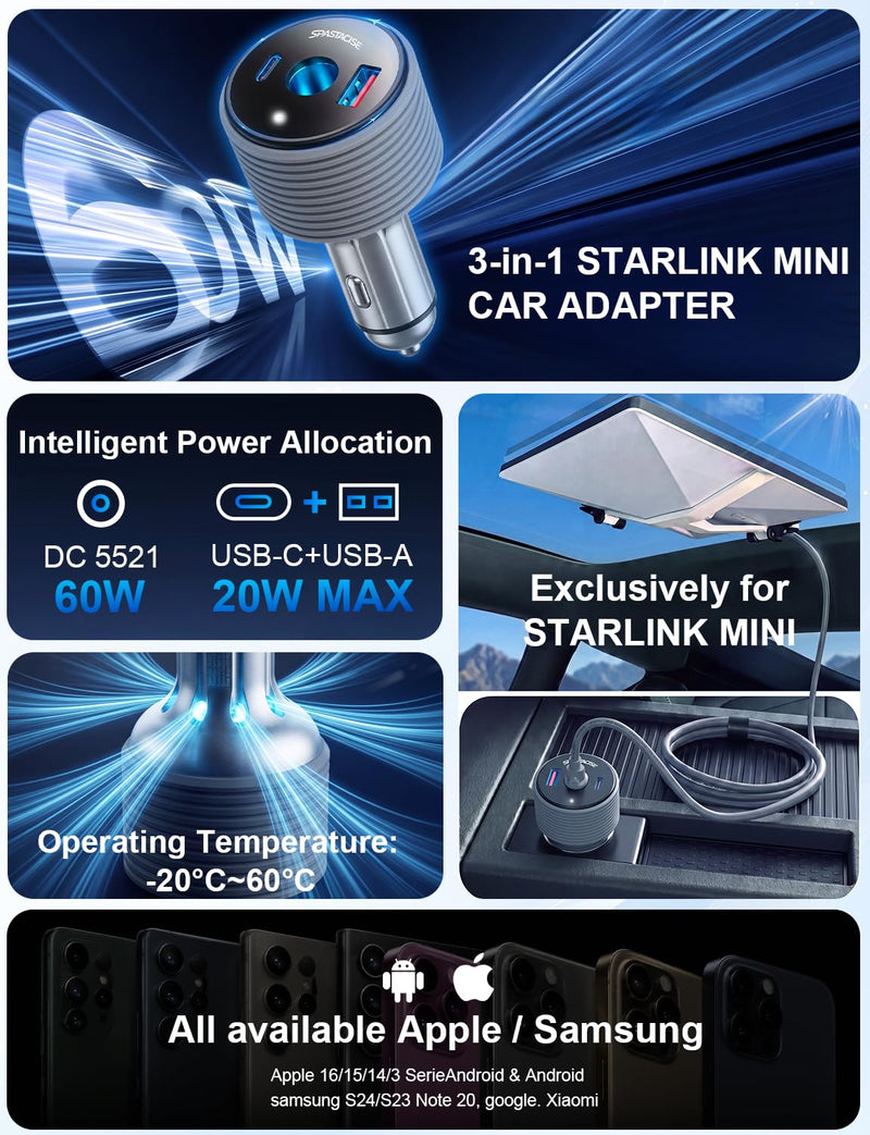 Starlink Mini 3-in-1 Car Power Adapter