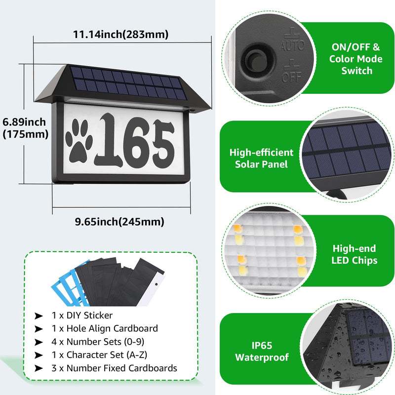 Solar Address Sign, Solar Powered Luminous House Number, Lighted Up Plaque Outdoor Waterproof for Patio Yard Home.