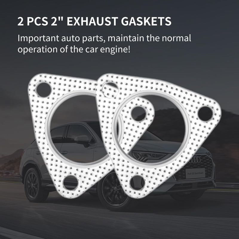2PCS 2" Exhaust Gasket Set,3-Bolt Exhaust Flange Gasket with High Sealing,Multifunctional Car Accessories Header/Muffler/Catalytic Converter Gaskets for Most Cars,Trucks,SUVs (2") Triple-hole 2"