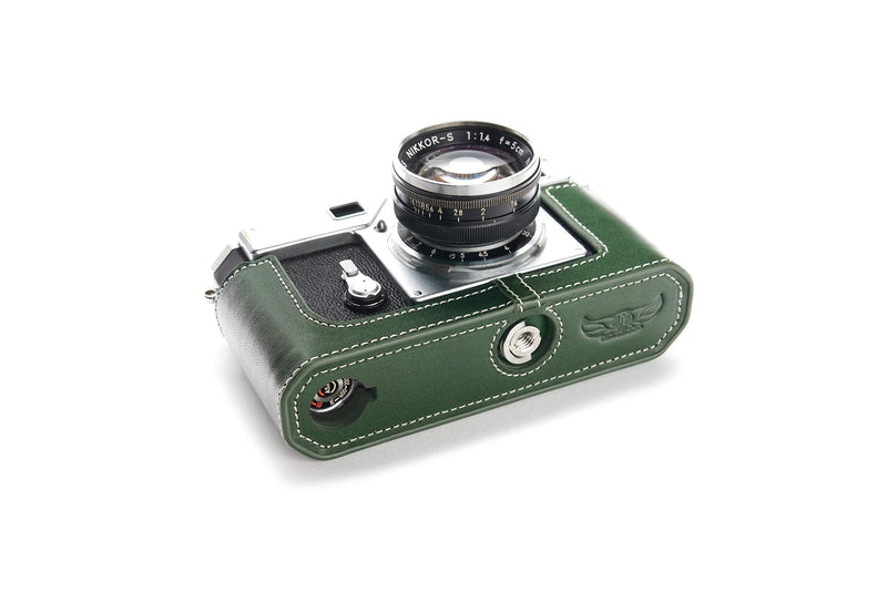 S3 Film Camera Case, Handmade Genuine Real Leather Half Camera Case Bag Cover for Nikon S3 Film Camera With Hand Strap (Green) Green