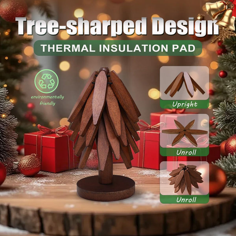 EGO LIFE Wooden Trivet Tree Set for Hot Dishes, 100% Natural Wood, Expandable Design Coaster, Foldable Tree-Sharped Placemats with 4PCS(Walnut Color)