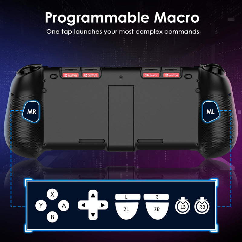 Moonag Switch Controllers Compatible with Nintendo Switch/OLED, Hall Effect One-Piece Controllers with 6-Axis Gyro, Motion Control, Wake-up, Dual Vibration, Turbo, 1000mAh Battery, Black