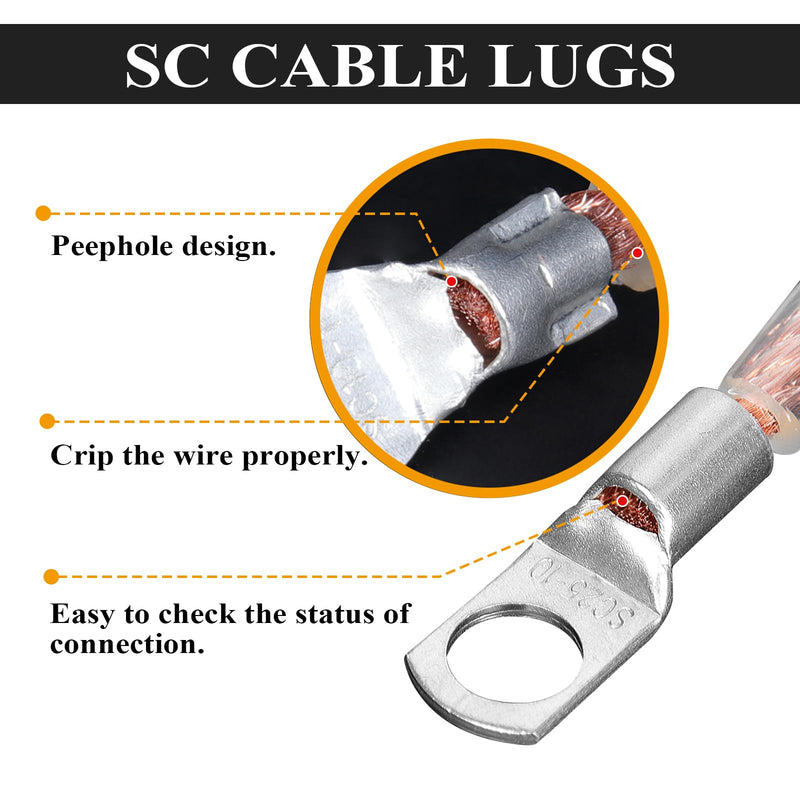 2 Gauge Battery Power Cable (5 Feet Black, 5 Feet Red) - 2 AWG Copper Clad Welding Wire with M8 & M10 SC Cable Lugs for Car, Camper, RV, Solar Low Voltage Wiring 5 Feet Each w/o Cable Sleeve Black and Red