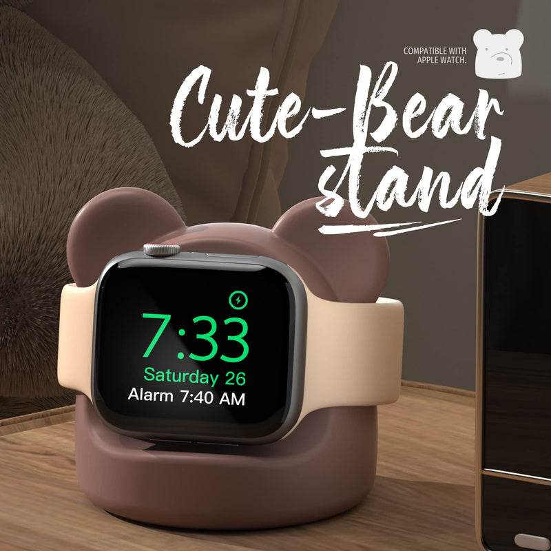Monitor Stand Riser, Cloud-Shaped Sturdy Wood Computer Monitor Riser, Laptop Monitor Stand+Bear Charger Stand Silicone Dock Holder for Apple Watch Series