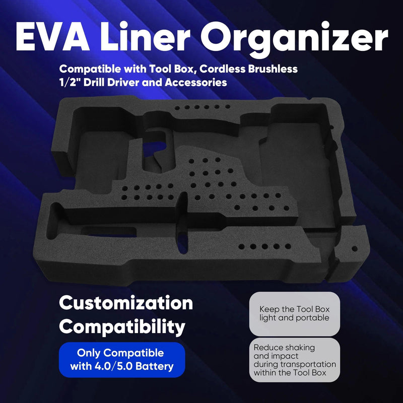 EVA Liner Organizer Compatible with 8435 Series Tool Box, Precision-Cut Insert Fit for 2903 or 2904 Series Tools 1/2" Drill/Driver and Accessories, Only Compatible with 4.0/5.0 Battery Black Compatible with Drill/Driver