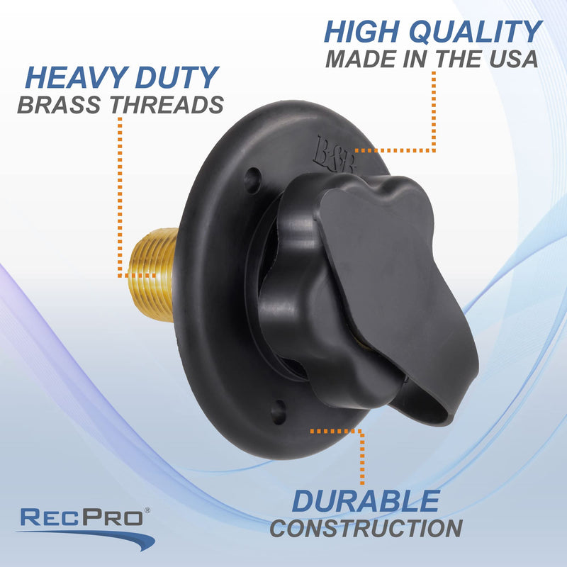 RecPro RV City Water Fill Inlet | Black | Optional Hose Elbow | Flange Brass with Check Valve | Camper | Trailer | Marine (No Hose Elbow) | Made in America No Hose Elbow