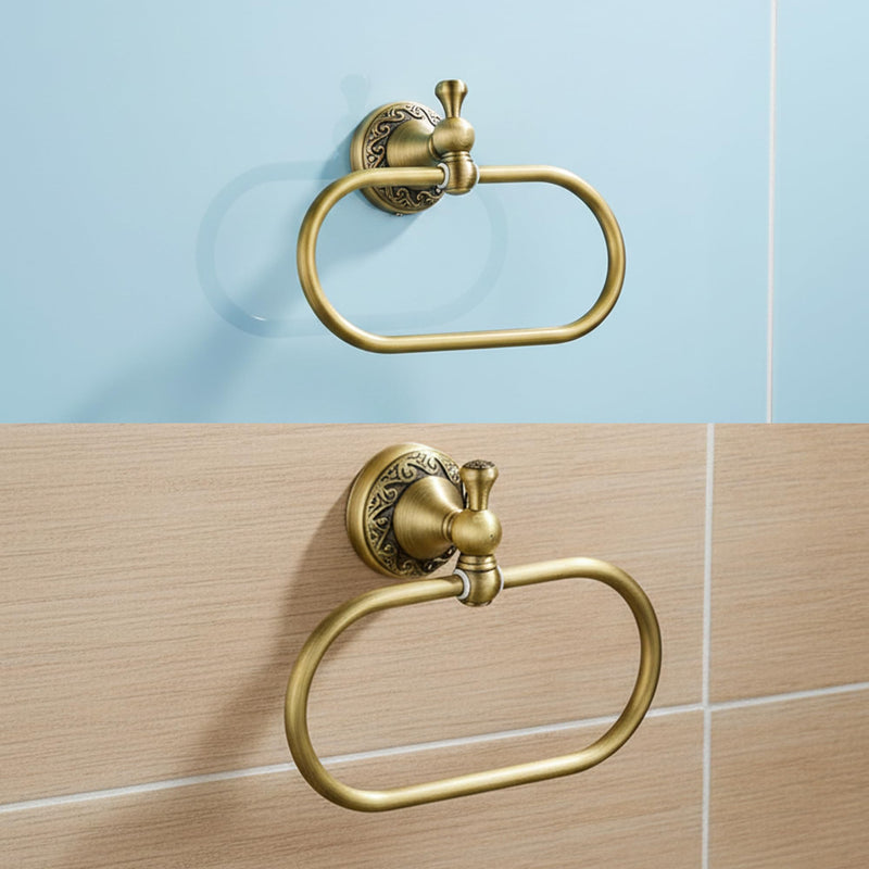 Flybath Oval Towel Ring Antique Brass Exquisite Pattern Carving Hanger Hand Towel Holder for Bathroom Kitchen Accessories Wall Mounted, Brushed Bronze Brushed Bronze (Antique Brass)