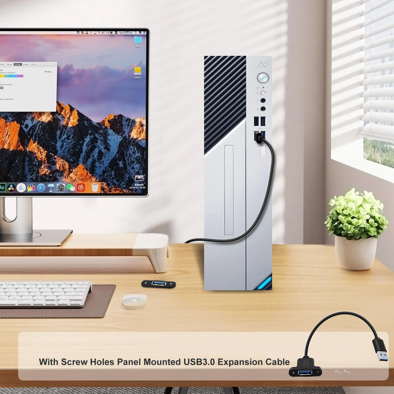 USB 3.0 Panel Mount Extension Cable Short USB Extension Cable with Panel Mount Supports 5Gbps Data Transmit and Power Supply, for Laptops, PC, Phone, Car (Black, 1.6FT / 0.6 m) Black