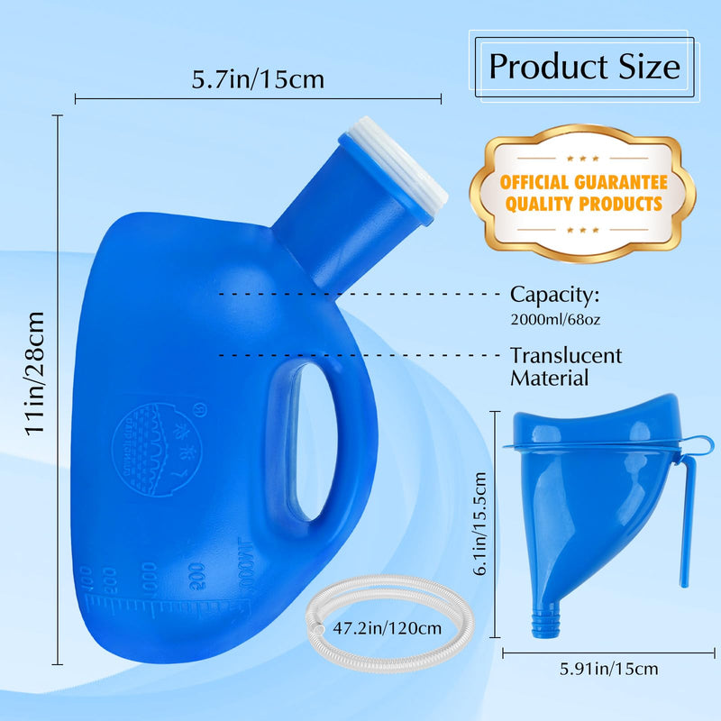 Portable Urinal for Women & Men, OOCOME Urinal Bottle Spill Proof Bedside Urinals 2000ml Travel Camping Urinal Toilet Pee Bottle with Long Hose (Blue) Blue