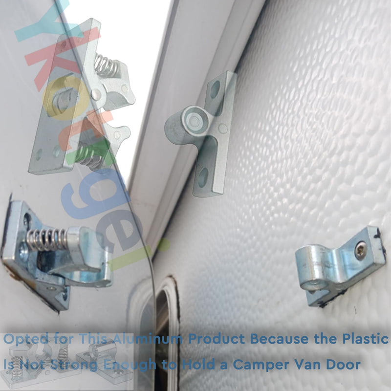 Heavy RV Door Holder Zinc Alloy Trailer Door Latch, Spring Loaded Double Roller Catch Easy Lock Stop for Trailers, Boats, Garage, Cabinets & Home Use with Screws (4 Pcs) 4 Pcs