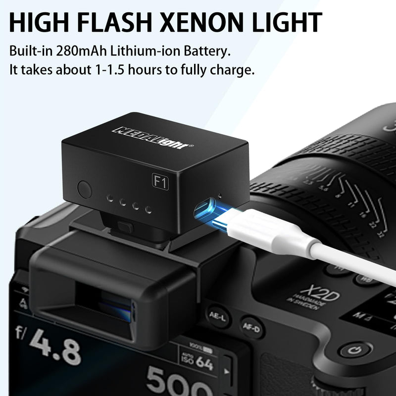 MEDALight F1 Mini Camera Flash Camera Flash Speedlite for Ricoh (GR3/GR3X,etc.) Nikon/Canon/Fuji,Digital Film Cameras,Mini hot Shoe Flash for DSLR Camera（Not Compatible for Sony ZV-1F. Black