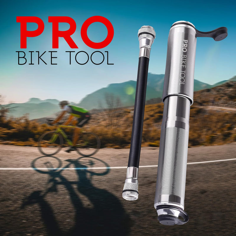 Pro Bike Tool Mini Bike Pump - Compact and Portable Bicycle Tire Pump for Fast Inflation - Compatible with Presta and Schrader Valves - Lightweight and Durable Design - Essential Bicycle Accessories Titanium Mini pump with gauge