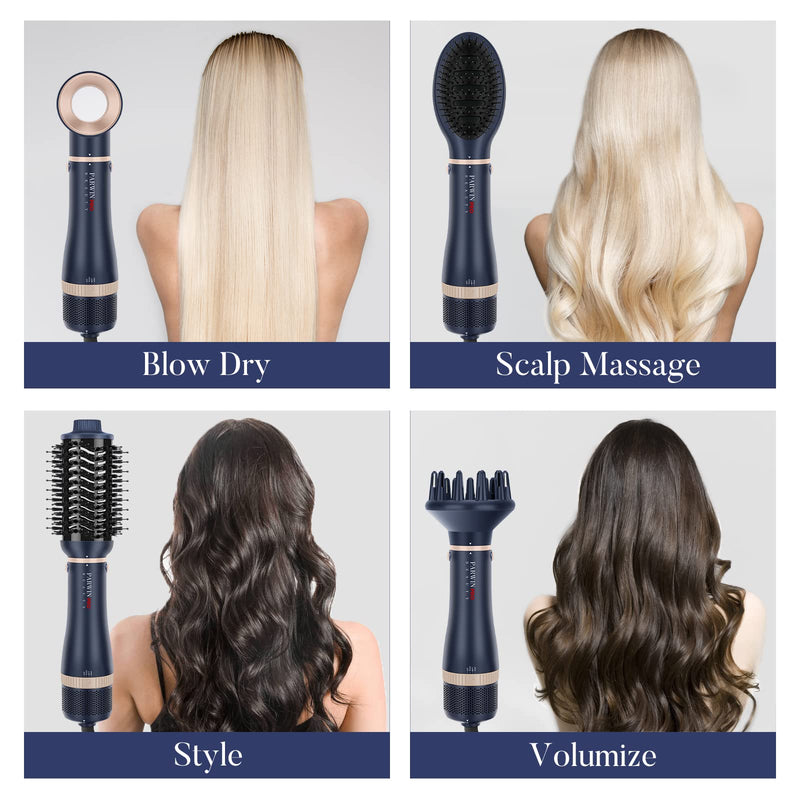 4-in-1 Hair Dryer Brush Set, Multi Air Styler with Diffuser and Hot Brush | Hairdryer, Hot Air Brush, Hair Diffuser and Hot Brush, Ionic Care, Frizz Control, Blue Prussian Blue - Standard