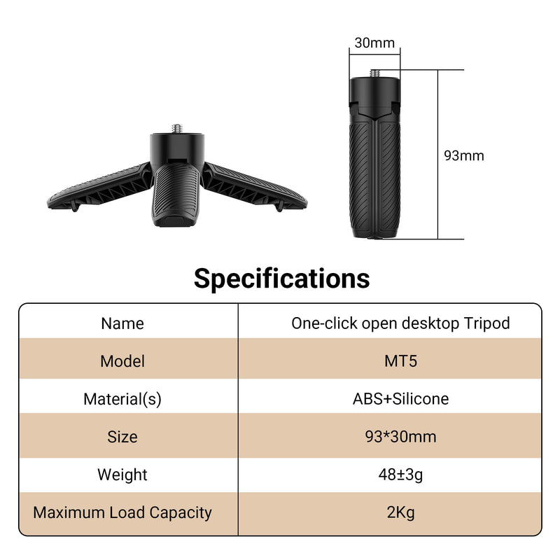 Mini Tripod&One-Touch Deploy Hand Grip for DJI Osmo Pocket 4/3. | Camera Tripod for Action 6/5 Pro/4/Nano,1/4"-20 Screw Mount for Insta360 for GoPro, DSLR Camera,Smartphone.