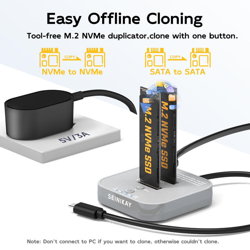 20Gbps M.2 NVMe/SATA Cloner, NVMe Cloner Duplicator with, Dual NVMe Enclosure, Design for 22110 2280 2260 Size