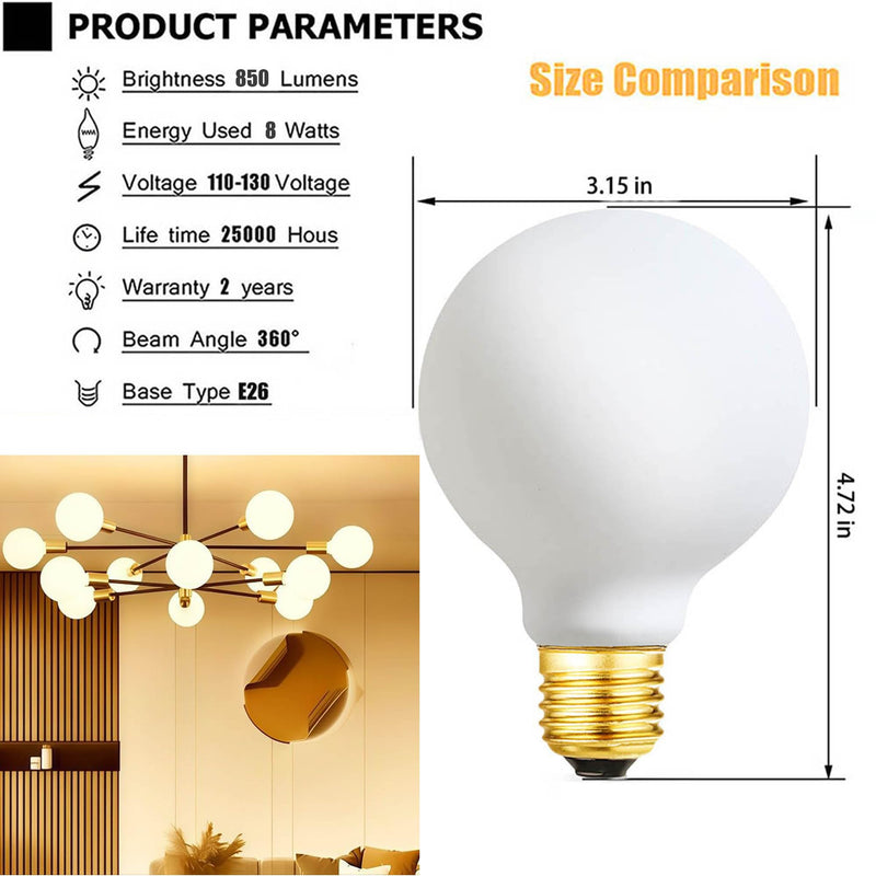 LEOOLS G25 LED Light Bulb E26 Base Matt Opal Porcelain Warm White 2700K Dimmable Edison 8W Led Globe Bulb,850LM,75 Watt Equivalent,Outside Frosted Glass,G80 Vintage LED Edison Globe Light Bulb,4 Pack. 1 8w=75w 2700k Warm White