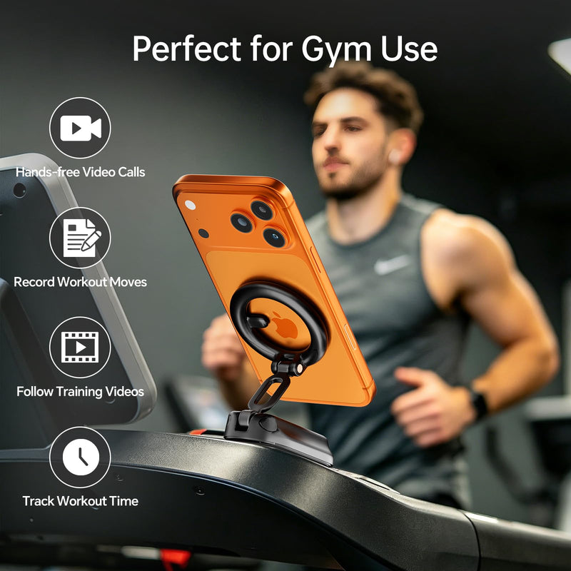 Magnetic Phone Holder for Gym, Zinc Alloy N52 Magnet, Gym Phone Holder for Watch & Record Workouts, Ultra Slim Foldable Design, Black, Compatible MagSafe iPhone 17-12, Magnetic Mount, Car Golf Cart