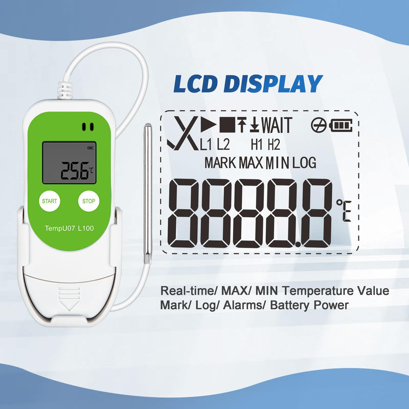 Tzone Low Temperature Data Logger USB Freezer Thermometer Recording with PT100 Sensor, Digital Temp Recorder with Probe for Lab, Refrigerator, Cold Chain Transportation, Warehouse Low Temp Data Logger