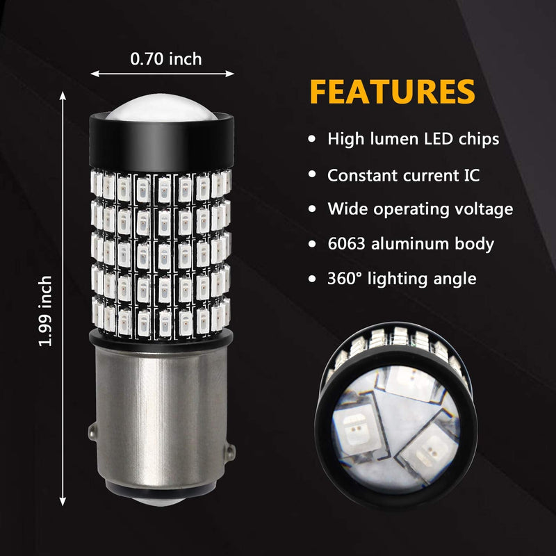 PHINLION 1157 LED Brake Light Bulbs, 2800 Lumens Super Bright 3014 103SMD 2057 2357 7528 BAY15D Red LED Bulb for Turn Signal Blinker Tail Stop Lights, Pack of 2