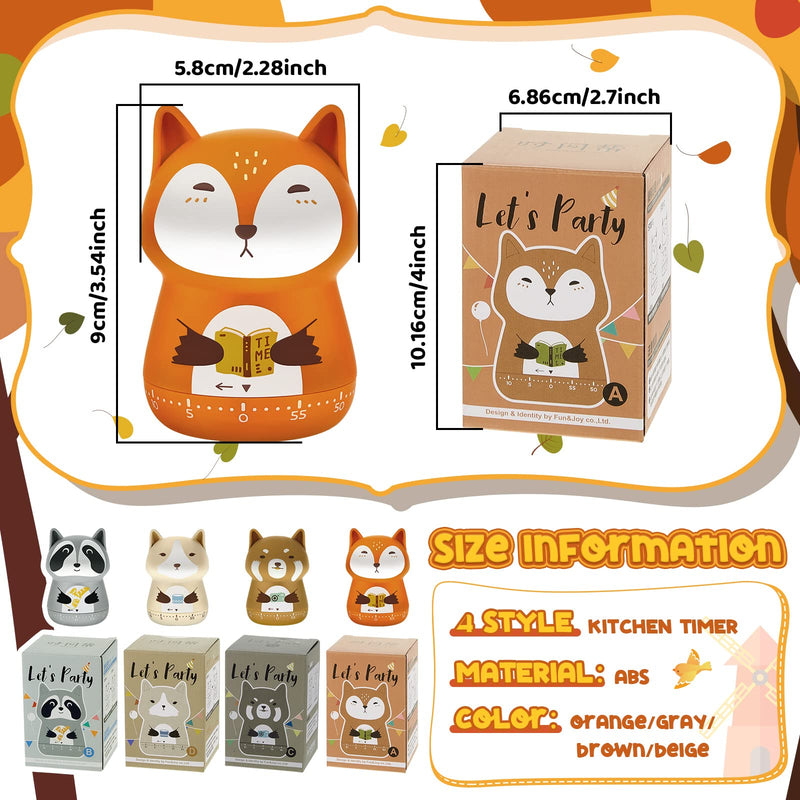 4 Pieces Cute Kitchen Timer Animal Mechanical Manual Fox Raccoon Bear Wolf 60 Minutes Loud Alarm Egg Windup Timer for Adults Christmas Home Cooking Baking Fitness Beauty