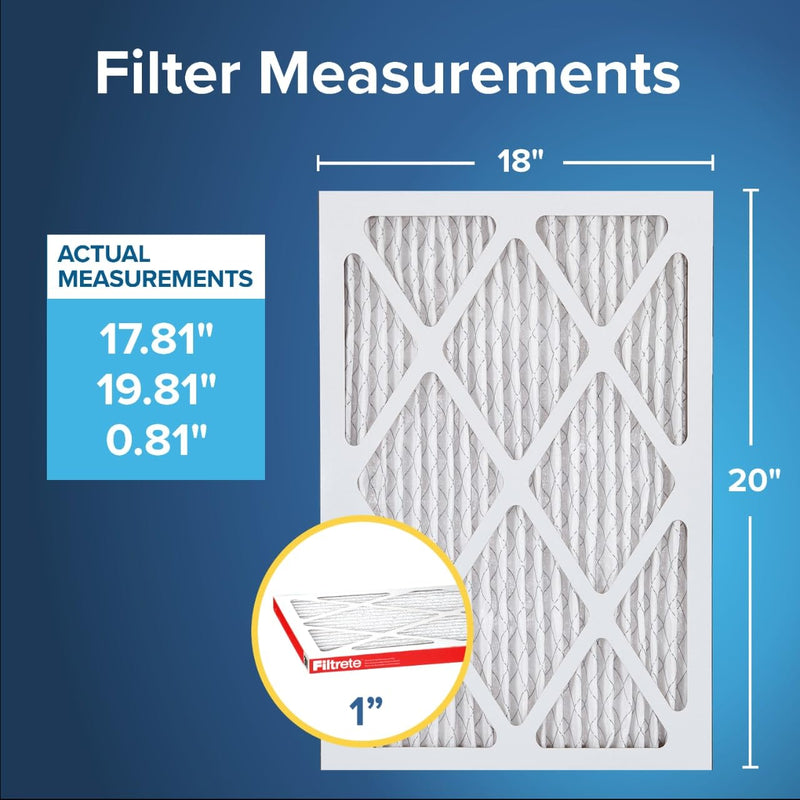 Filtrete 18x20x1 AC Furnace Air Filter, MERV 11, MPR 1000, Micro Allergen Defense, 3-Month Pleated 1-Inch Electrostatic Air Cleaning Filter, 2 Pack (Actual Size 17.81 x 19.81 x 0.81 in)