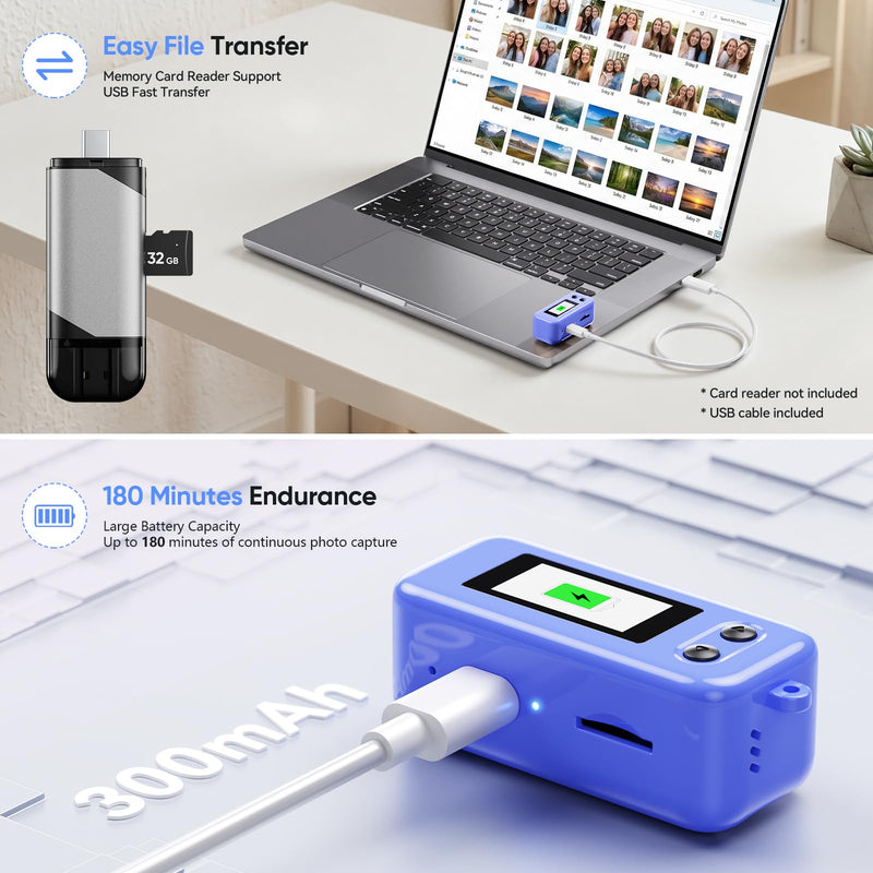 Kizmyee Mini Keychain Digital Camera, 1080P Pocket Tiny Camera, Blue | 2MP 0.96 Inch Sensor, 16X Digital Zoom, 1080p HD Video, Rechargeable Battery, Portable Travel Camera with 32GB Card Sky Blue