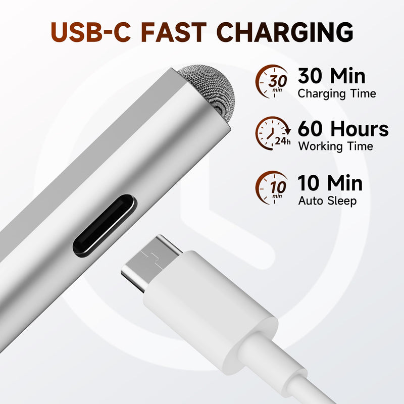 Surface Pro Stylus Pen for Surface Pro 12/11/10/9/X/8/7/6/5/4/3 - USB-C Fast Charge, 4096 Pressure Sensitivity, Palm Rejection & Magnetic Attachment, Works with Go/Book/Laptop/Studio