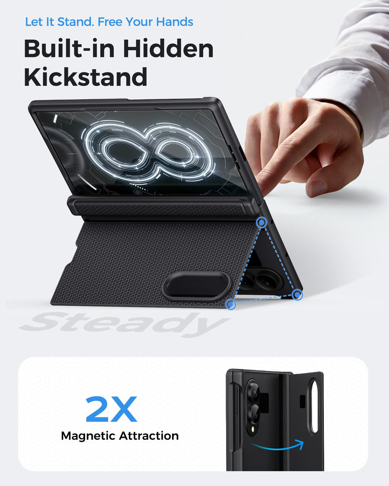 BXYJY for Samsung Galaxy Z Fold 8 Case with Stand, Hinge Protection, Black | Front Screen Protector, Slim, Rugged, Heavy Duty, Full Protective Men Women Cell Phone Case Cover for Samsung Z Fold 8 5G Z Fold 8 (Boxier, Wider)