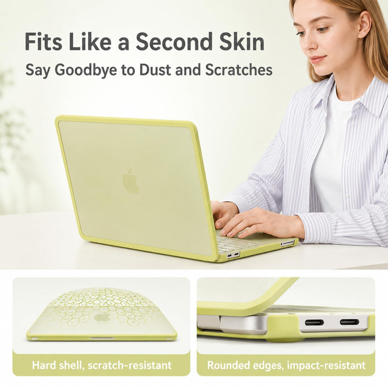 3-Piece Set Protector Case for 2026 MacBook Neo 13 Inch | Matte PC shell with screen protector, matching keyboard cover, thickened edges, vented bottom, and precise snap-on fit Yellow