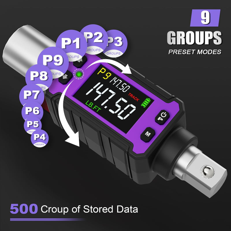 ANPUDS 1/2" Digital Torque Adapter Set (2.9-147.6 Ft-lb / 4-200 Nm) | Slim Electronic Torque Wrench Converter for Confined Spaces, ±2% Accuracy Torque Meter for Automotive, Motorcycle Repair 2.9-147.6 Ft.lb/4-200 Nm