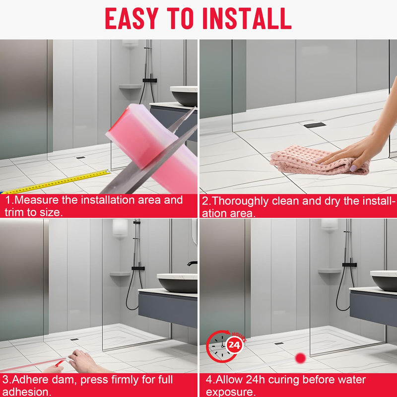 Shower Threshold Water Dam Guard - Self-Adhesive Silicone Waterproof Barrier, Leak-Proof, Flexible, Easy Installation, Customizable Length for Showers, Bathtubs, Sinks, and Countertops by Hzetuu 98inch Transparent