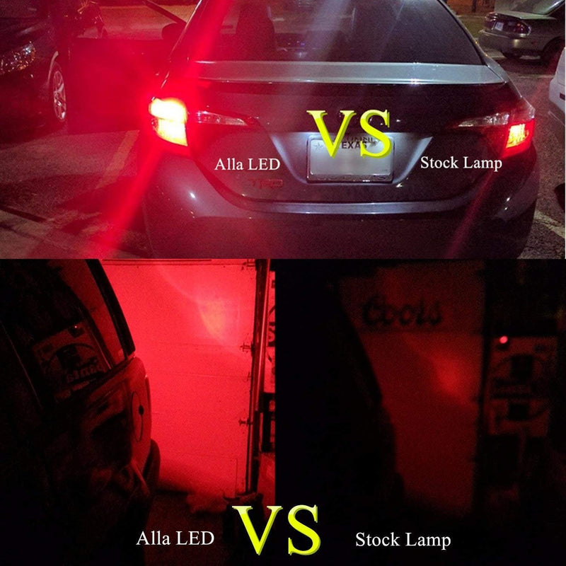 Alla Lighting Upgraded T20 7440 7443 LED Strobe Brake Lights Bulbs, Red Flashing Stop Lamps, W21W 7440LL 7443LL Strobe LED Taillights Replacement for Cars, Trucks, SUVs, Vans Pure Red