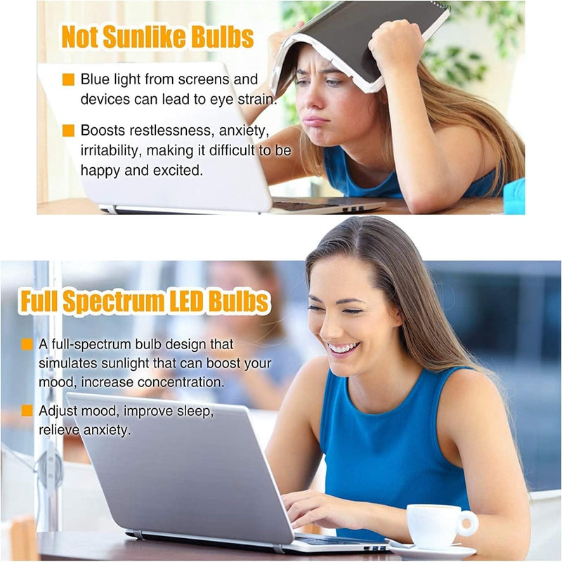 Full Spectrum Light Bulb, 6000K Natural Sunlight Bulbs, 9W 60W Equivalent LED Light Bulb, Natural Light Bulbs A19, E26/E27 LED Light Bulbs for Home, 6 Pack 6000k Daylight 6 Count (Pack of 1)