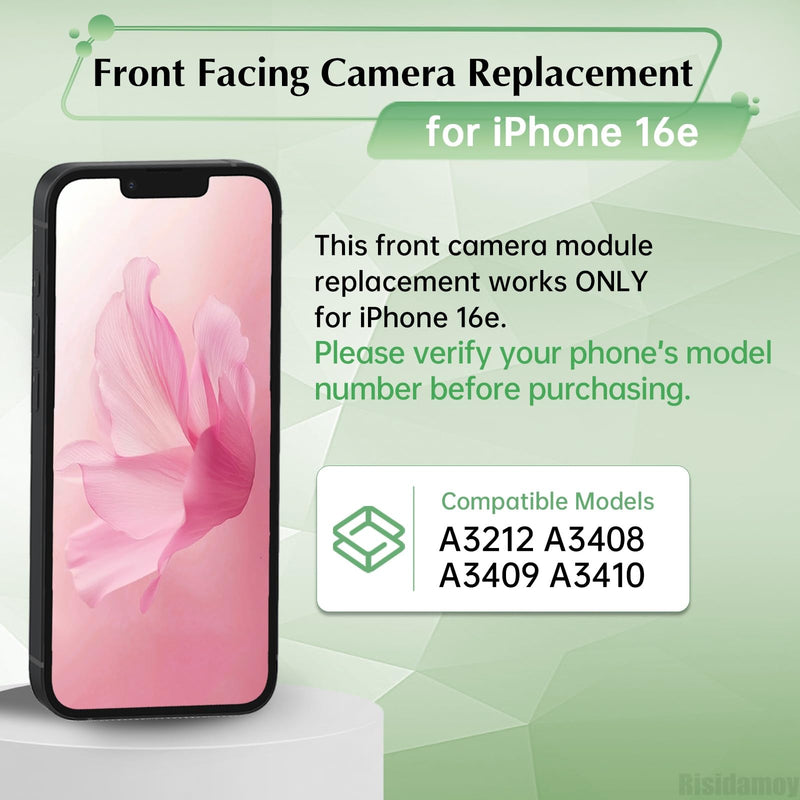 for iPhone 16e Front Facing Camera Replacement 12MP | Front Selfie Camera 4K Dolby Vision 60fps Video Flex Cable Module Proximity Sensor Repair for Models A3212 A3408 A3409 A3410