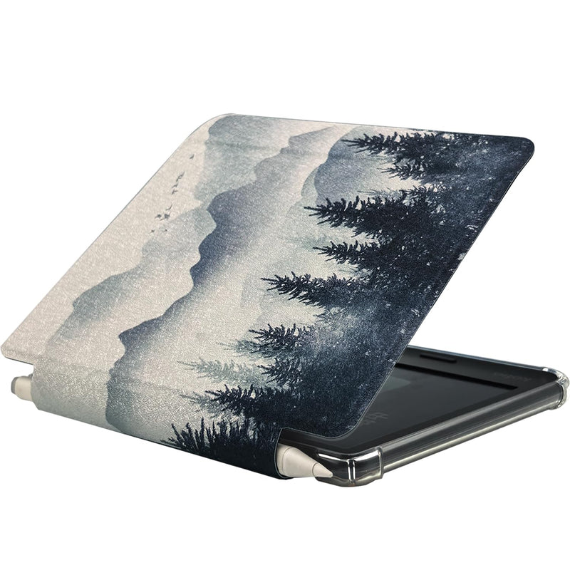 Folio Leather Case for 7" Kobo Libra Colour (2024) eReader - Ultra-Thin Enhanced Auto Sleep/Wake Cover with Transparent TPU Back, Magnetic Closure, Stylus Holder (Misty Forest) Misty Forest
