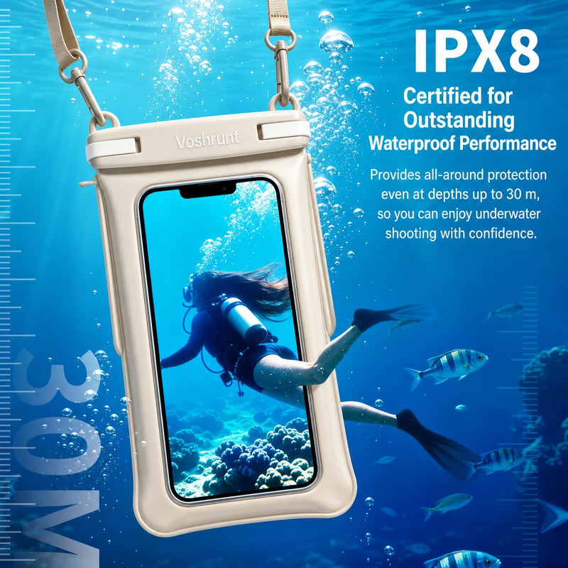 Double Pocket Waterproof Phone Pouch floating-IPX8 dry bags waterproof with SGS Certified -Large Space Cell Phone Pouch Floating, with Lanyard, Phone Dry Bag beach essentials 2026(Up to 8.5") Beige