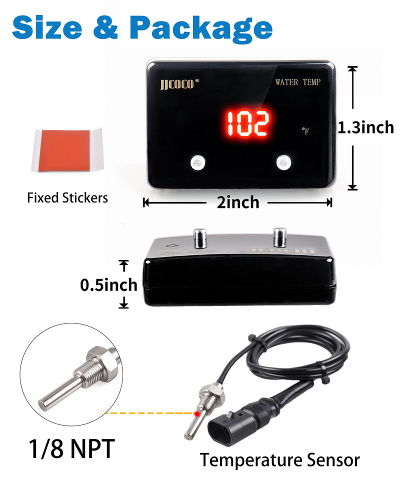 Digital Water Temperature Gauge 14-302°F with 1/8 NPT Sensor Real-Time Monitoring 12V LED Electrical Water Coolant Temp Gauges Waterproof for Car Truck Motor Marine Vehicle Automotive Red Fahrenheit