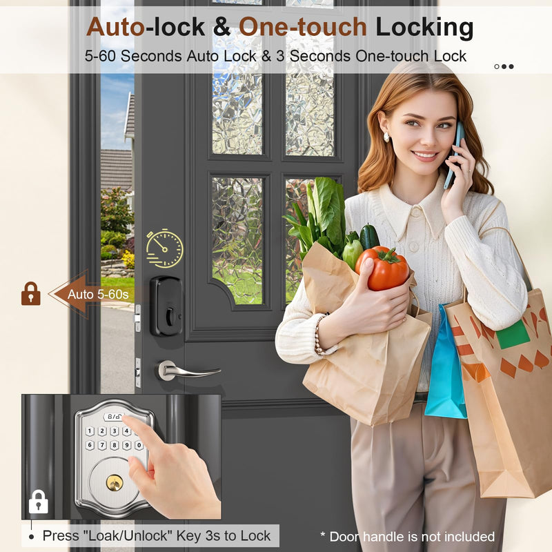 Keyless Entry Door Lock with Code, Voice Guidance Electronic Keypad Deadbolt Smart Locks for Front Door, Easy to Install, Anti-Peeping Password, Auto Lock, Satin Nickel Black