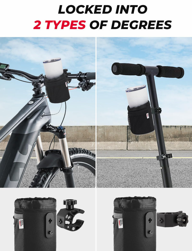 KEMIMOTO Motorcycle Cup Holder, Oxford Fabric Motorcycle Drink Holder with 0.6"-1.5" Alligator Clamp, Universal Water Bottle Cup Accessories for Bike, ATV/UTV, Scooter, Boat, Walker Black 1 PC,Medium