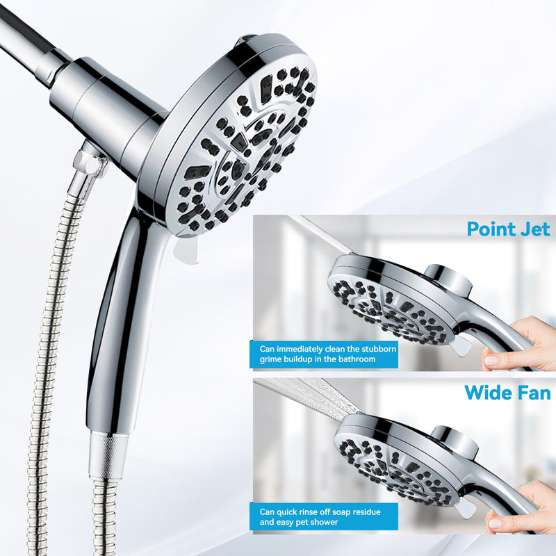 High Pressure Magnetic Shower Head with Handheld - Filtered Shower Heads with Hand Held Spray - 10 Modes Shower Head with 6 ft. Hose - Anti-Clog Nozzles,Bracket Brass Ball Joint, Silver With Magnetic Holder