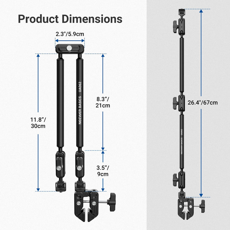 NEEWER BASICS 26.4" Magic Arm with Desk Clamp & Magnetic Overhead Phone Mount Holder Compatible with MagSafe iPhone Samsung Video Recording, DSLR Action Camera Webcam Mic Stand, Max Load 1.1 lb, UA062