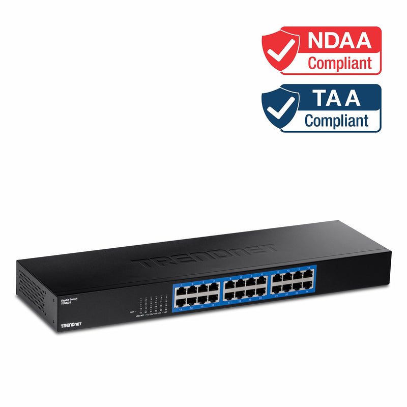 TRENDnet 24-Port Gigabit Switch, TEG-S25, 24 x Gigabit RJ-45 Ports, 48Gbps Switching Capacity, Fanless Design, Metal Enclosure, Internal Power Supply, Lifetime Protection, Black