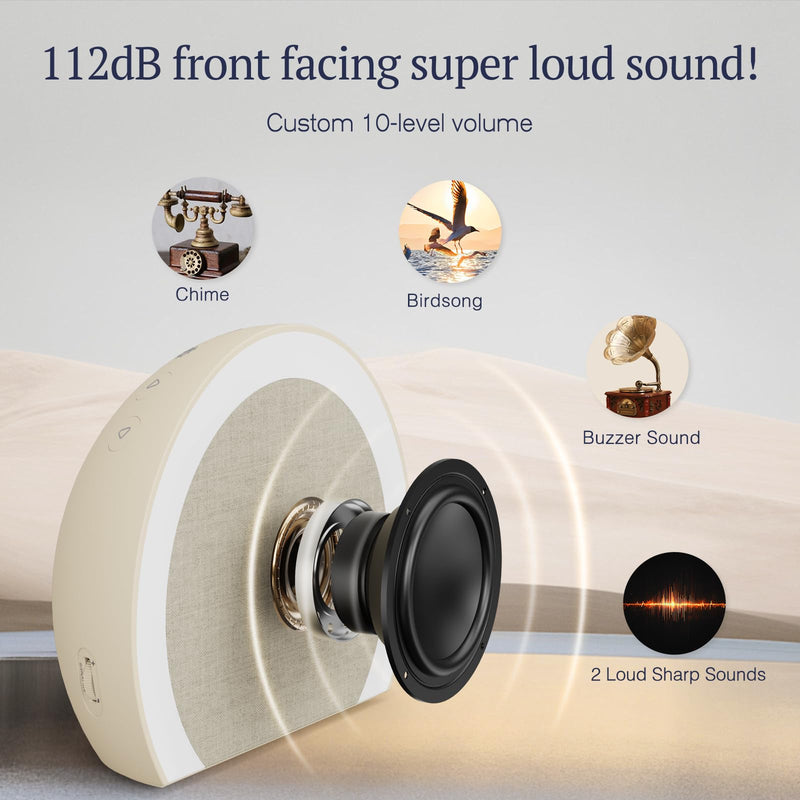 ANJANK Extra Loud Alarm Clock with Wireless Bed Shaker, Vibrating Dual Alarm with Light Wake Up for Heavy Sleepers & Hearing Impaired, 9-Color Night Light, 8 Sounds, 0-100% Dimmer, USB Charger Latte