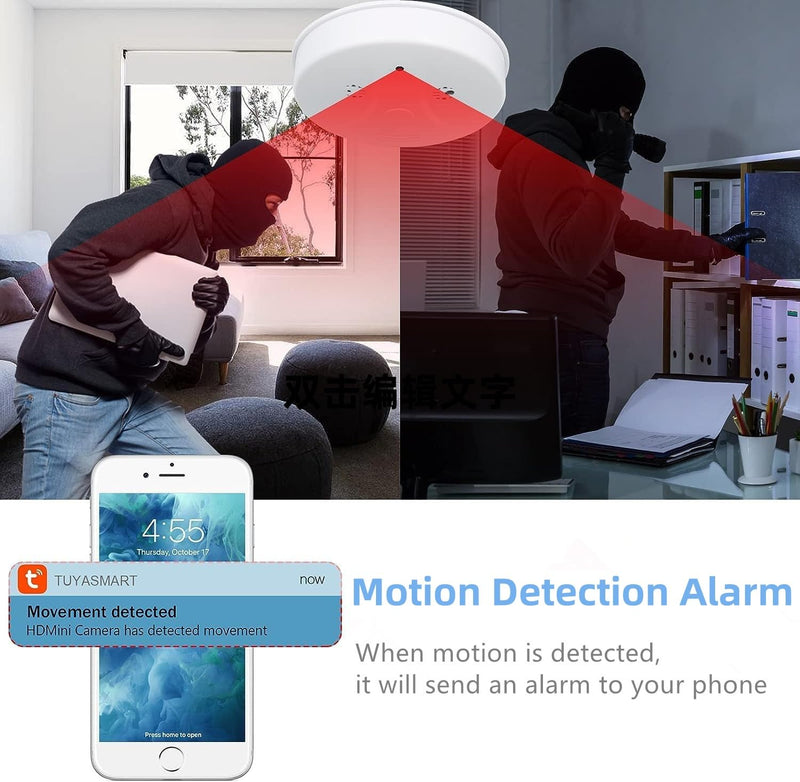 Security Camera Smoke Detector Hidden Camera 1080P WiFi Indoor Cam with Night Vision Motion Detection Real-Time Spy Camera for Home Office Safety