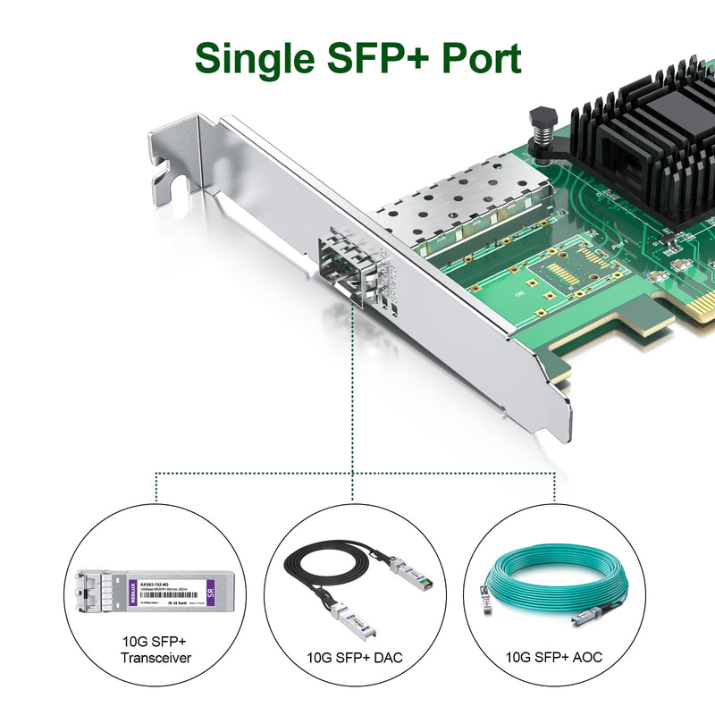 REDLUX 10GB PCI-e Network Card(NIC) with Intel 82599EN Chip, Single SFP+ Port, Compare to Intel X520-DA1, PCIE 2.0 X8, Support Windows/Windows Server/Linux/Vmware Esxi 10G Intel X520 (1xSFP+)